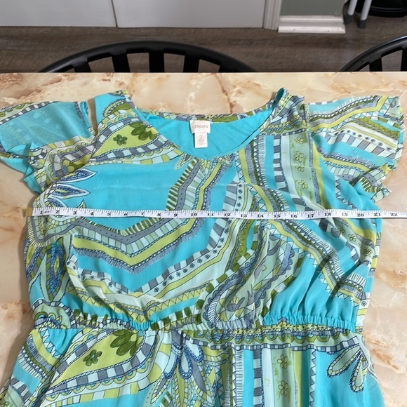 Chicos Blue Green and White Paisley Cold‎ Shoulder Modest Maxi Dress Size 2 or M - Picture 11 of 15